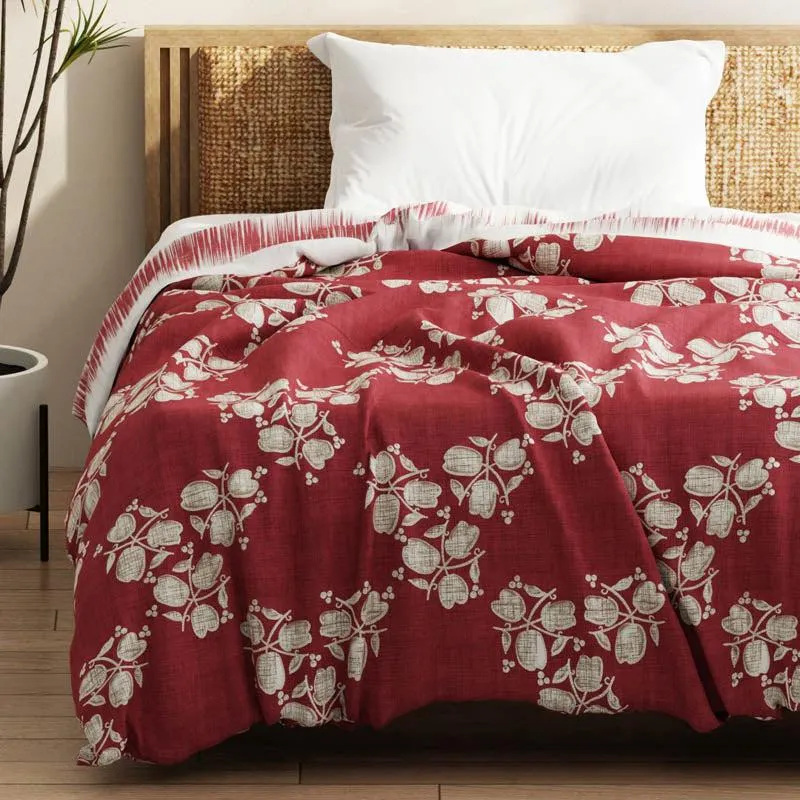 Minas Floral Reversible Microfiber Comforter (Red) - 120 GSM media 3