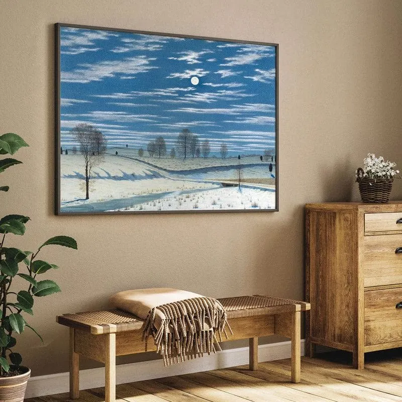 Moonlit Winter Landscape Wall Painting - Black Frame media 5