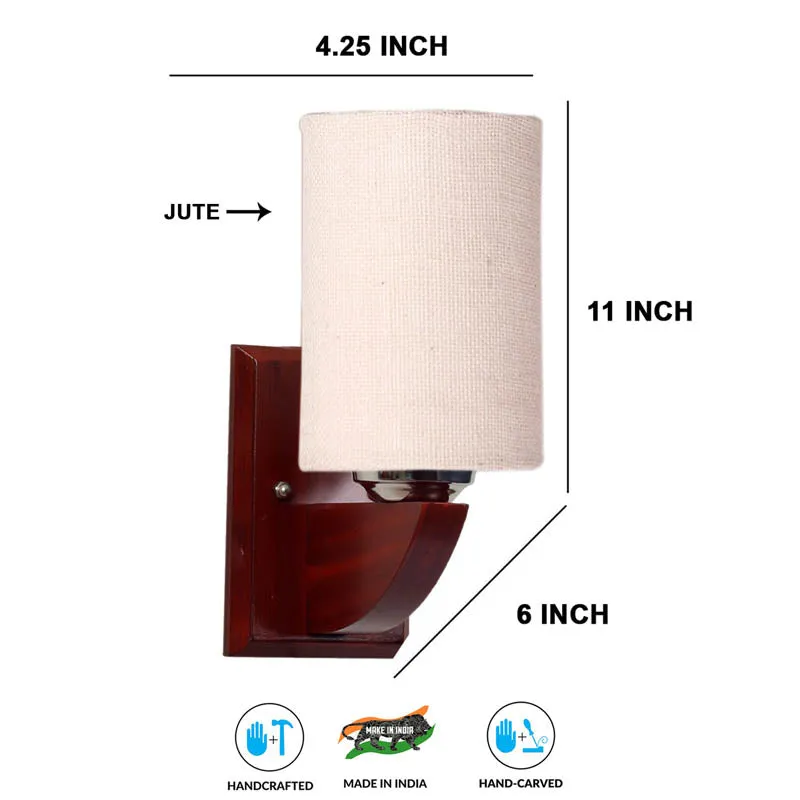 Ecru Cylindrical Wooden Wall Lamp media 7