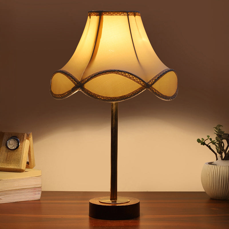 Valencia Arc Rodin Wooden Table Lamp - OffWhite,Gold,Brown