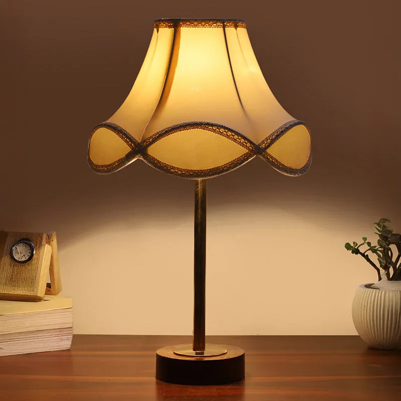 Valencia Arc Rodin Wooden Table Lamp - OffWhite,Gold,Brown media 1