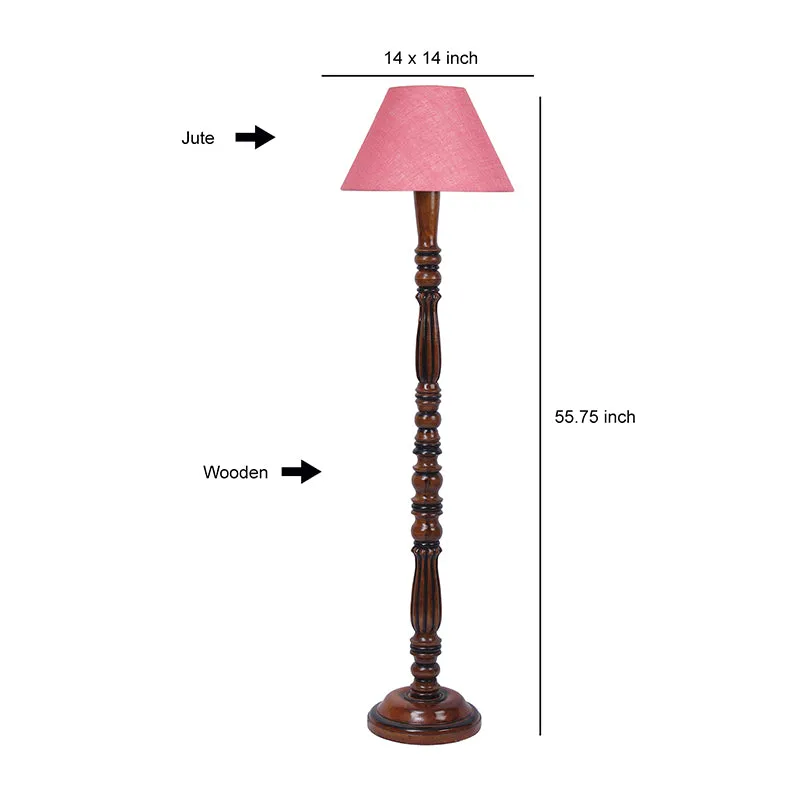 Tira Vintage Wooden Floor Lamp With Jute Shade - Pink media 5