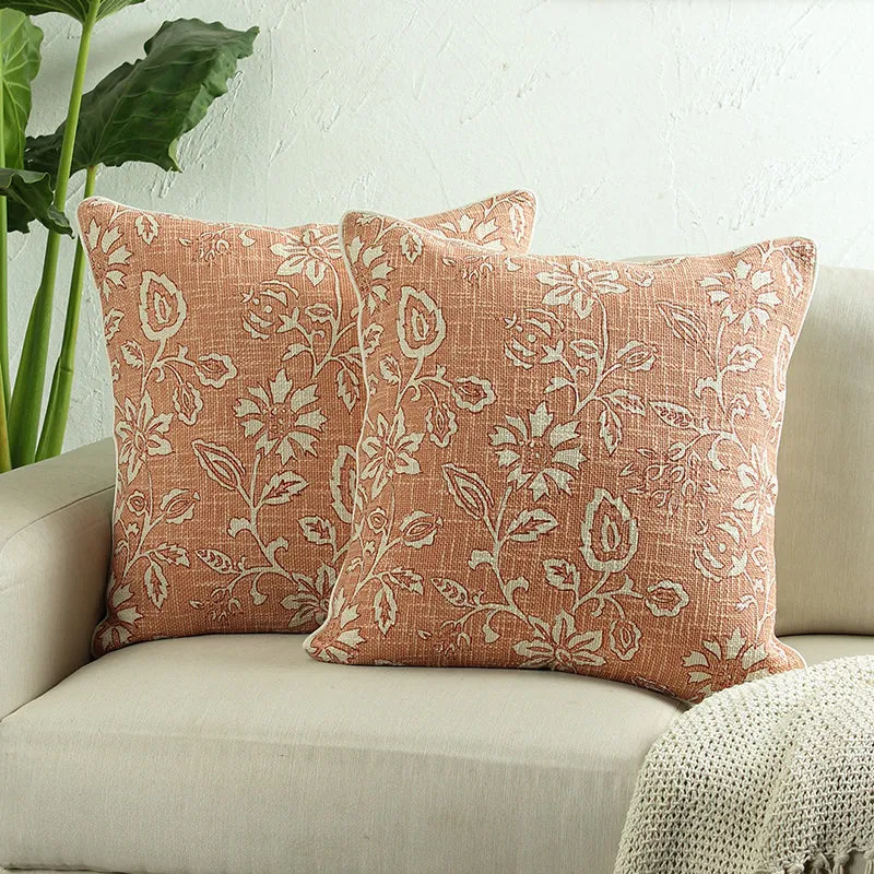 Dewdrop Petals Woven Cotton Cushion Cover (Peach) - Set Of Two media 2