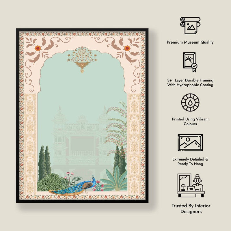 Imperial Peacock Framed Mughal Canvas Wall Painting media 10