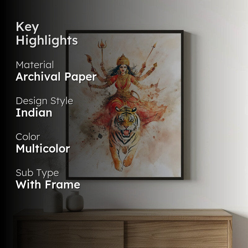 Shakthi Roar Spiritual Archival Paper Wall Painting With Frame - Black media 2