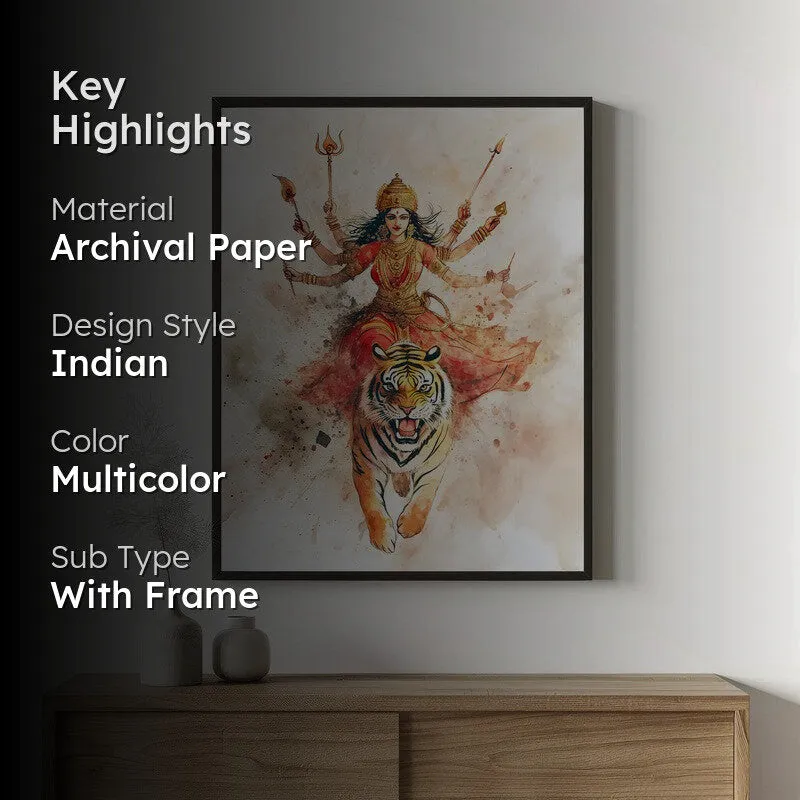 Shakthi Roar Spiritual Archival Paper Wall Painting With Frame - Black media 2
