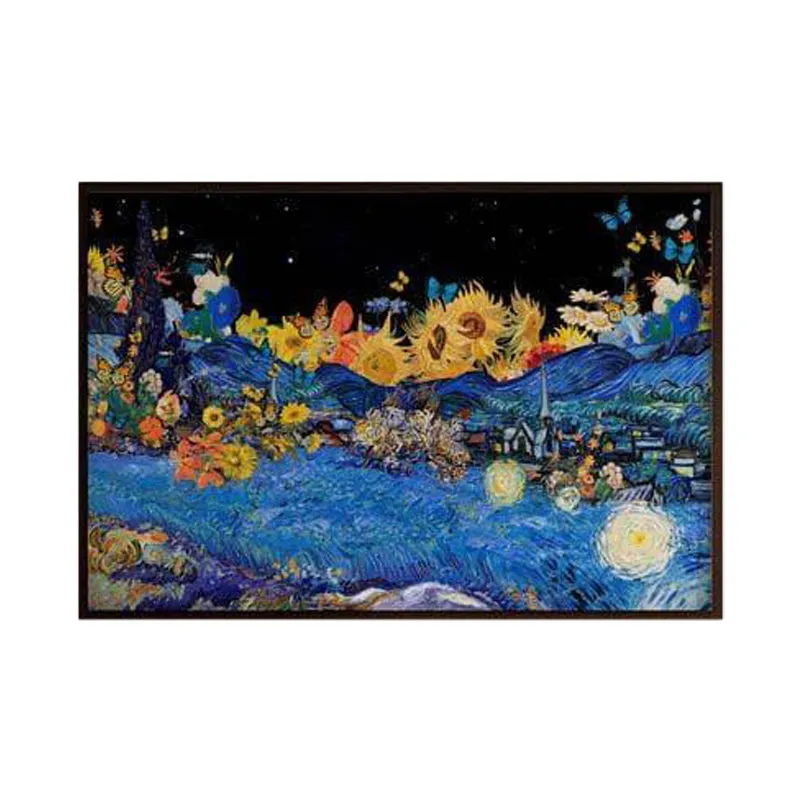 Sunflower Garden & Starry Night Remix By Vincent Van Gogh - Black Frame media 6