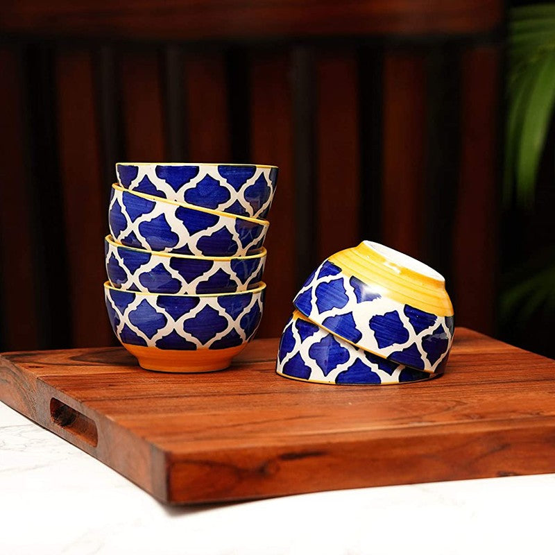 Nibbera Ceramic Snack Bowls (Blue, 180 mL Each) - Set Of Six