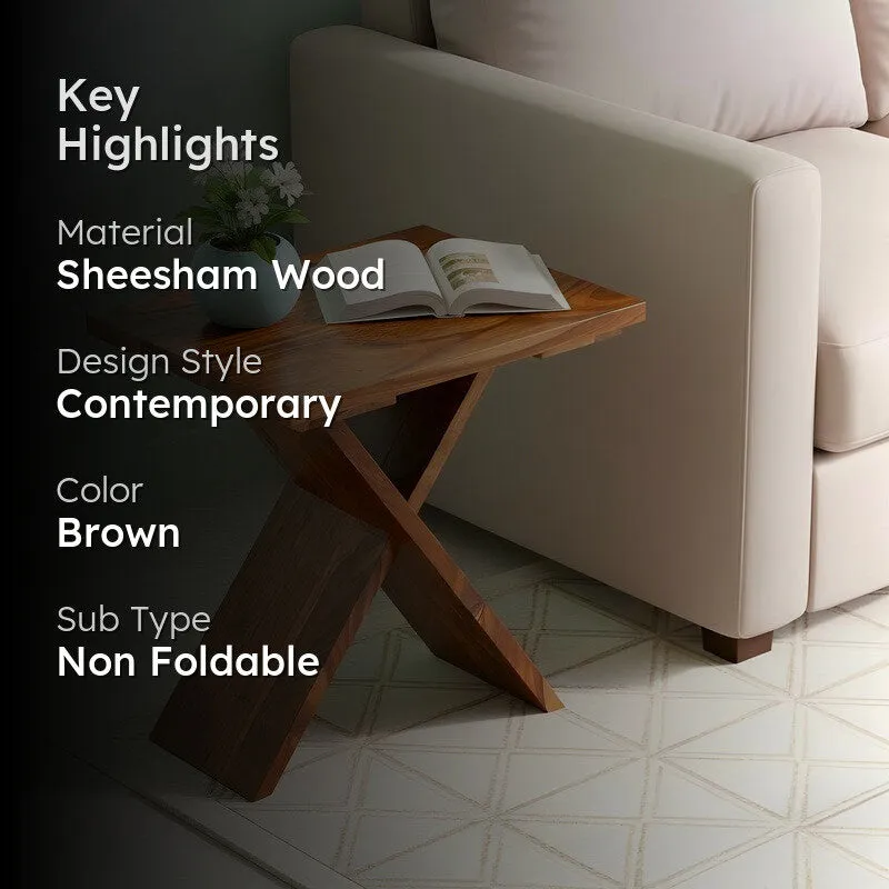 Cverox Sheesham Wooden Side & Bedside Table - Brown media 2