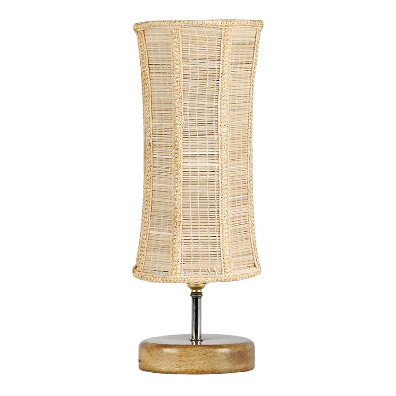Hisha Nova Wooden Table Lamp With Bamboo Shade - Beige,Brown media 5