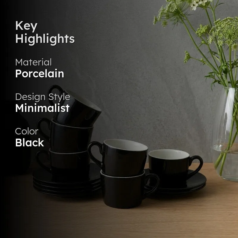 MochaMuse Cup & Saucer (Black/190 mL Each) - Set of Six - 2