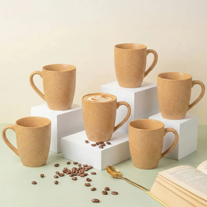 Sip & Style Ceramic Coffee Mug (Mustard Yellow/300 mL Each) - Set Of Six media 1