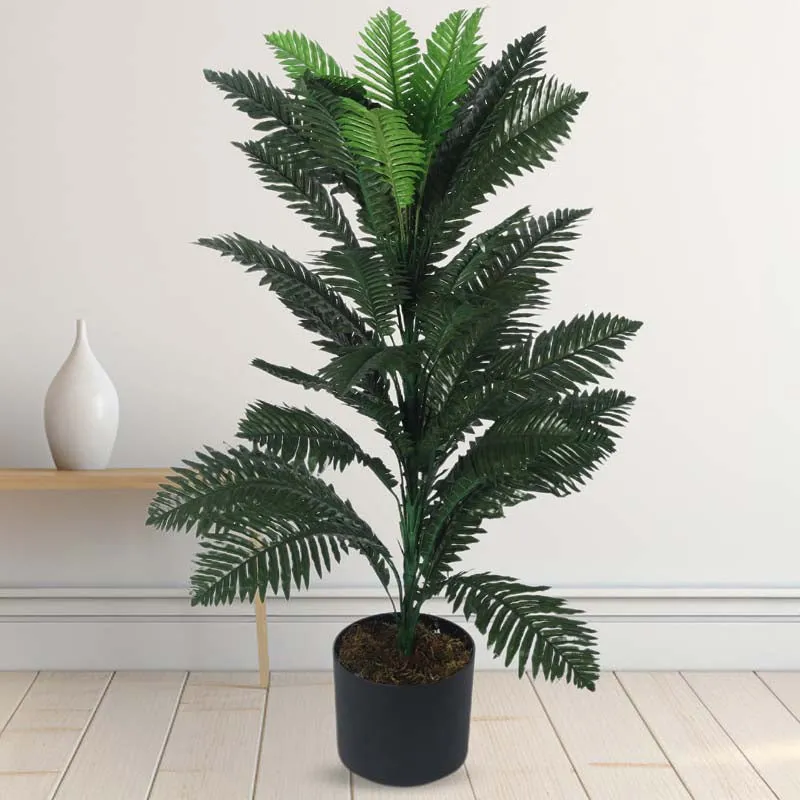 Faux Lush Boston Fern Plant With Black Plastic Pot - 2.8 Feet media 3
