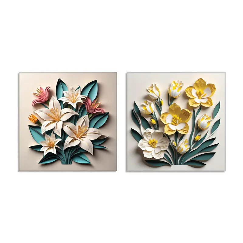 Sculpted Blooms Canvas Wall Painting - Set Of Two media 7