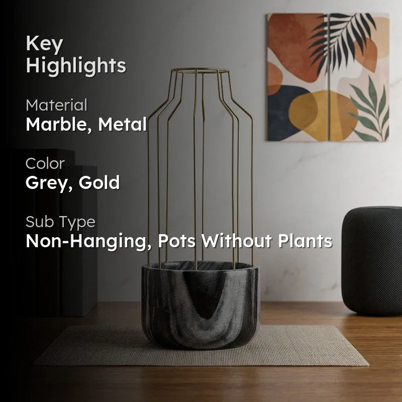 Golden Mesh Eartha Hand Crafted Marble Planter - Grey media 2