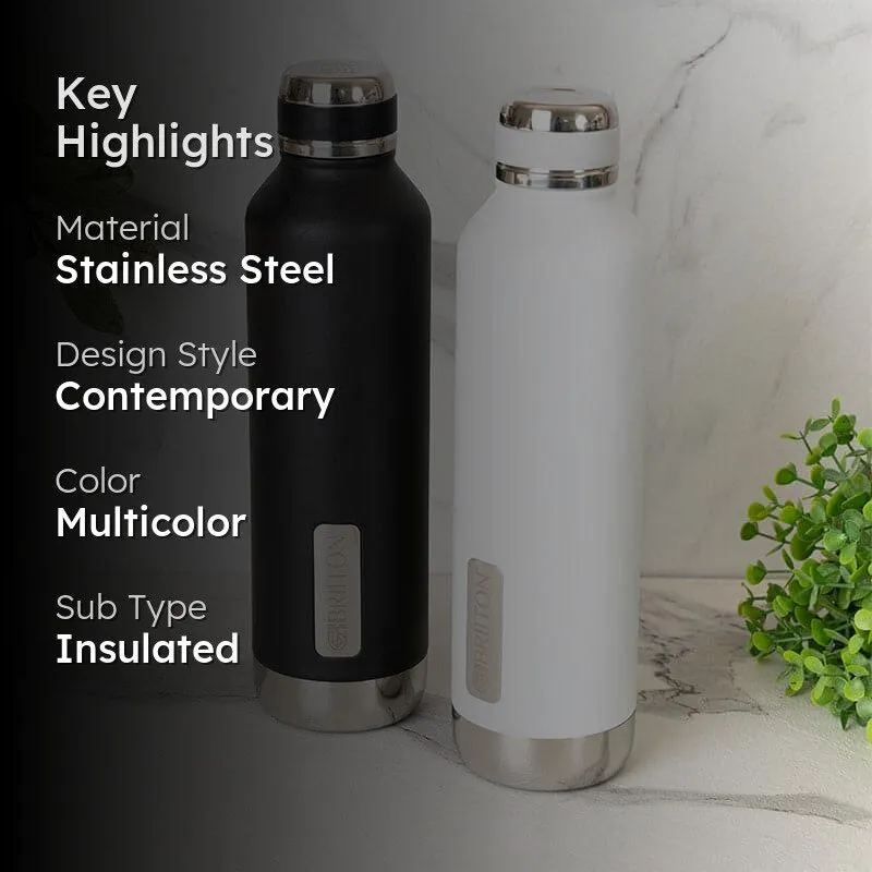 Bristo Sip Hot & Cold Thermos Water Bottle (Black & White, 750 mL Each) - Set Of Two media 2