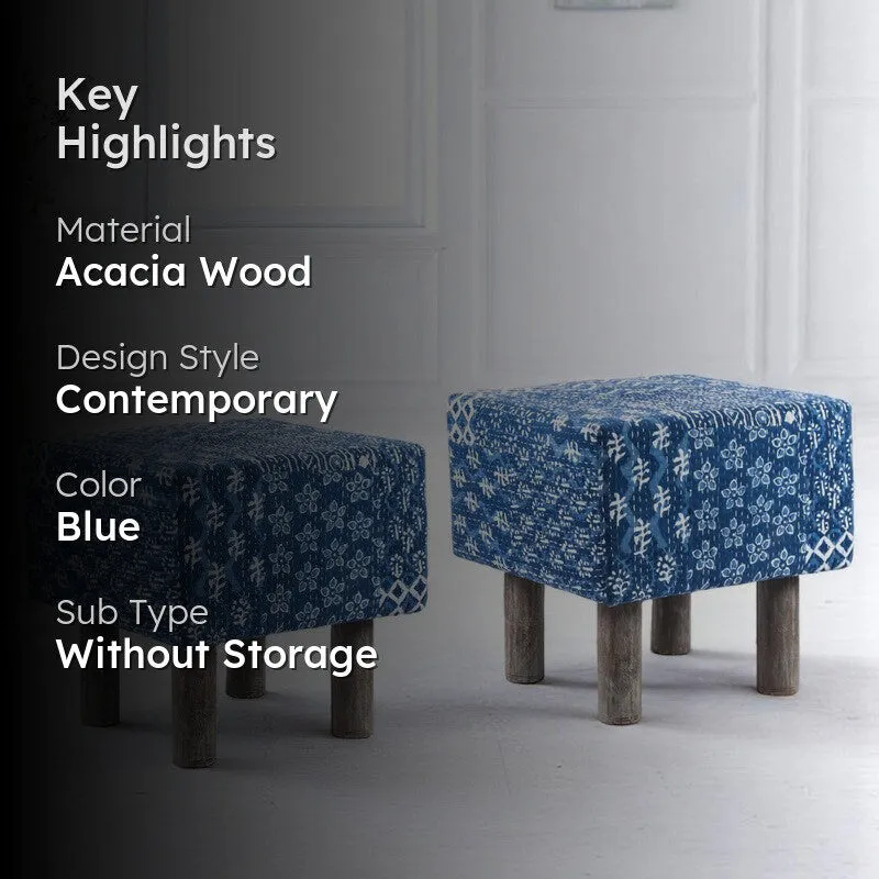 Urixon Acacia Wooden Ottomans (Blue) - Set Of Two media 2