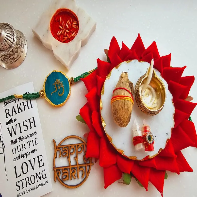 Om Ganesha Green Agate Rakhi Gift Set media 1
