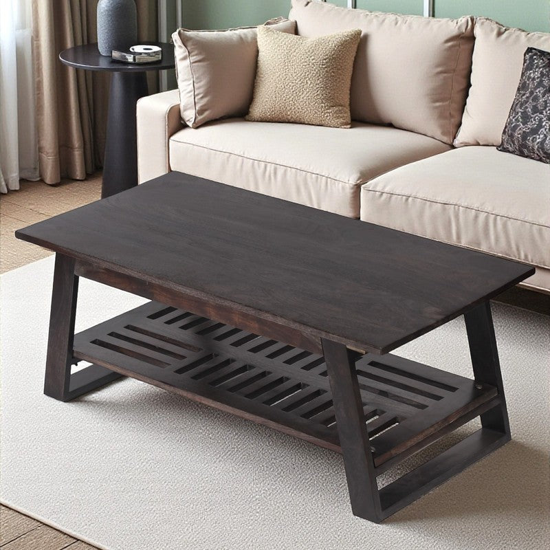 Azvino Sheesham Wooden Center Table - Dark Brown
