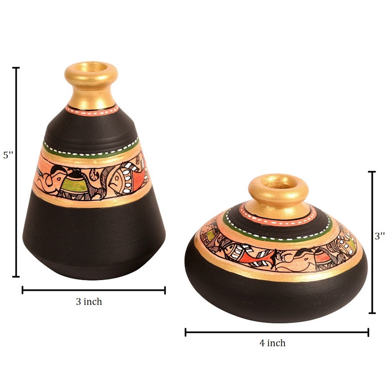 Pankhuri Terracotta & Wood Wall Shelve With Pot - Four Piece Set media 8
