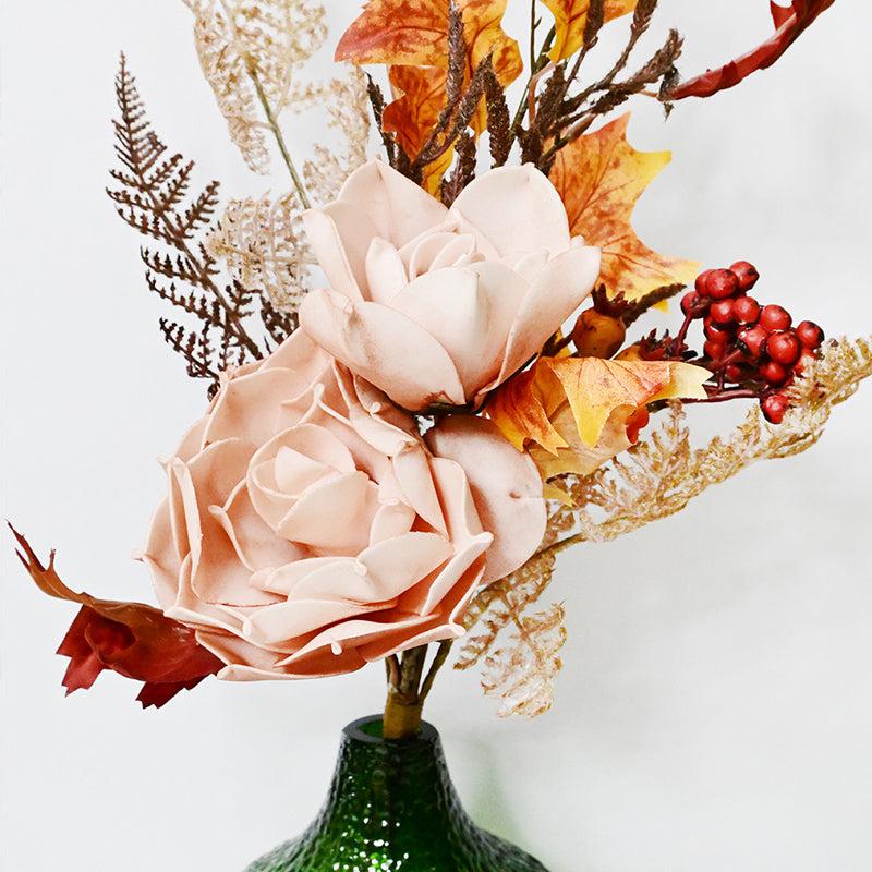 Amberosa Artificial Rose & Fall Leaves Bunch - Peach media 3