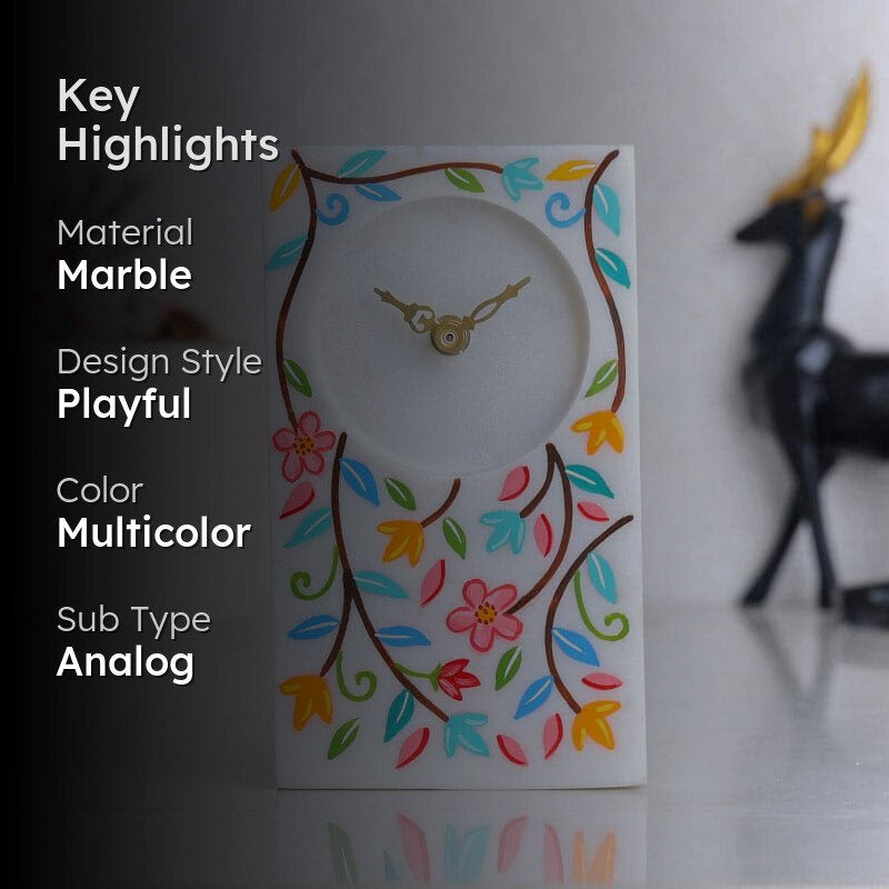 Flora Fall Hand Painted Marble Table Clock media 2