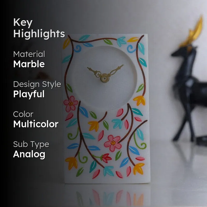 Flora Fall Hand Painted Marble Table Clock media 2