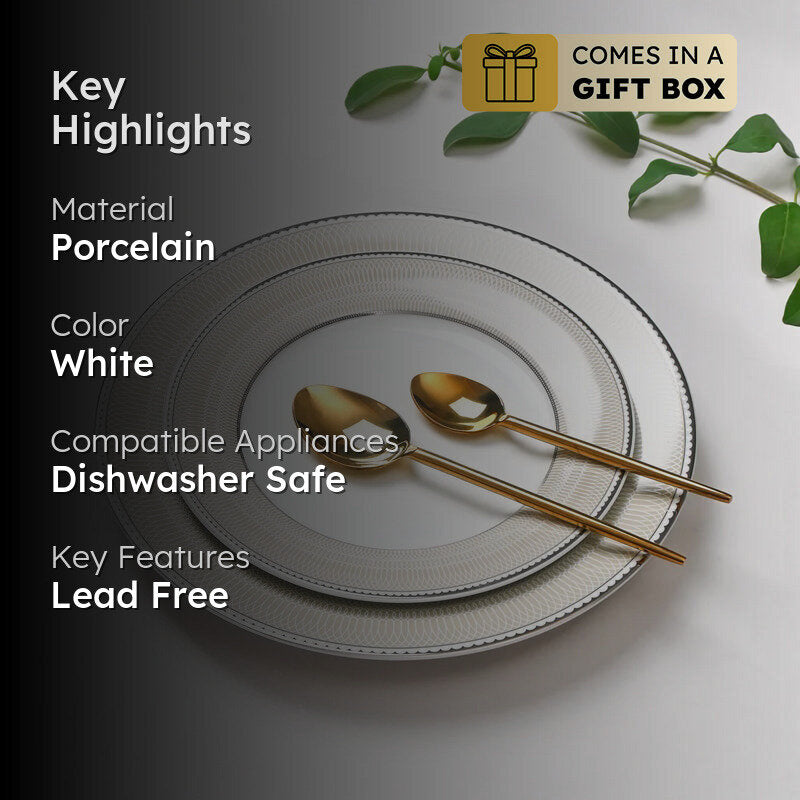 Shine Platine 24k Gold Brushed Porcelain Dinner Set - 21 Piece Set media 2