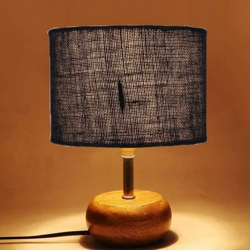 Wood Pebble Fabric Table Lamp - Blue,Brown media 5