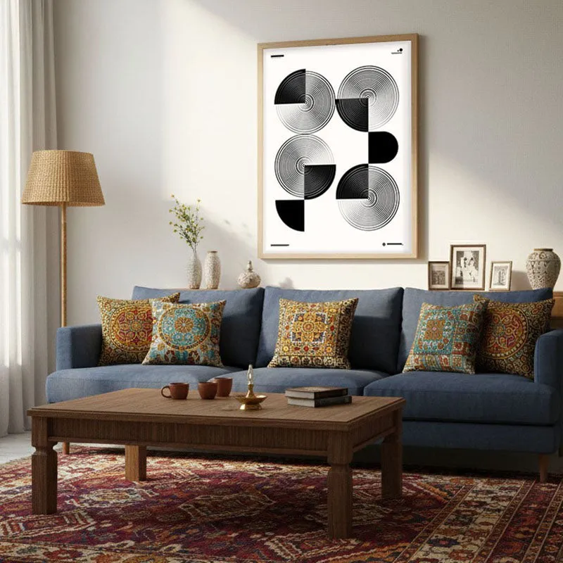 Circle Noir Framed Minimalistic Canvas Archival Canvas Wall Painting - Natural Brown Frame media 4