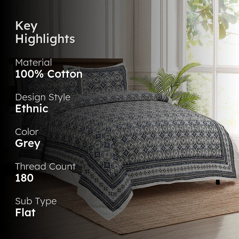 Drona Ethnic Cotton Bedsheet (Blue) - 180 TC media 2