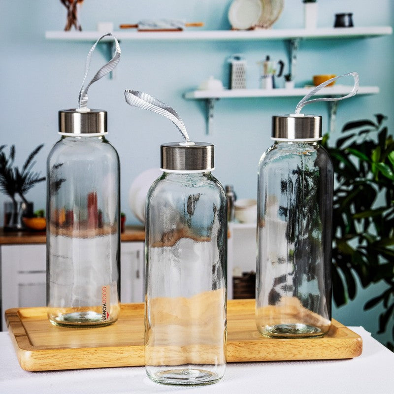 Clear Drop Glass Bottle (450 mL Each) - Set Of Three
