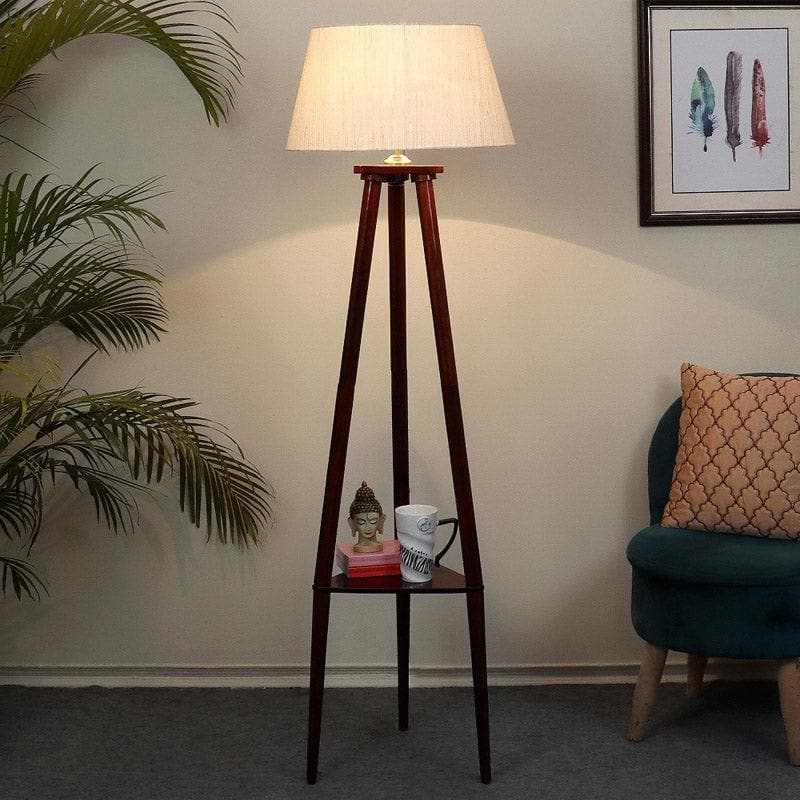 Samphire Floor Lamp With Shelf - White
