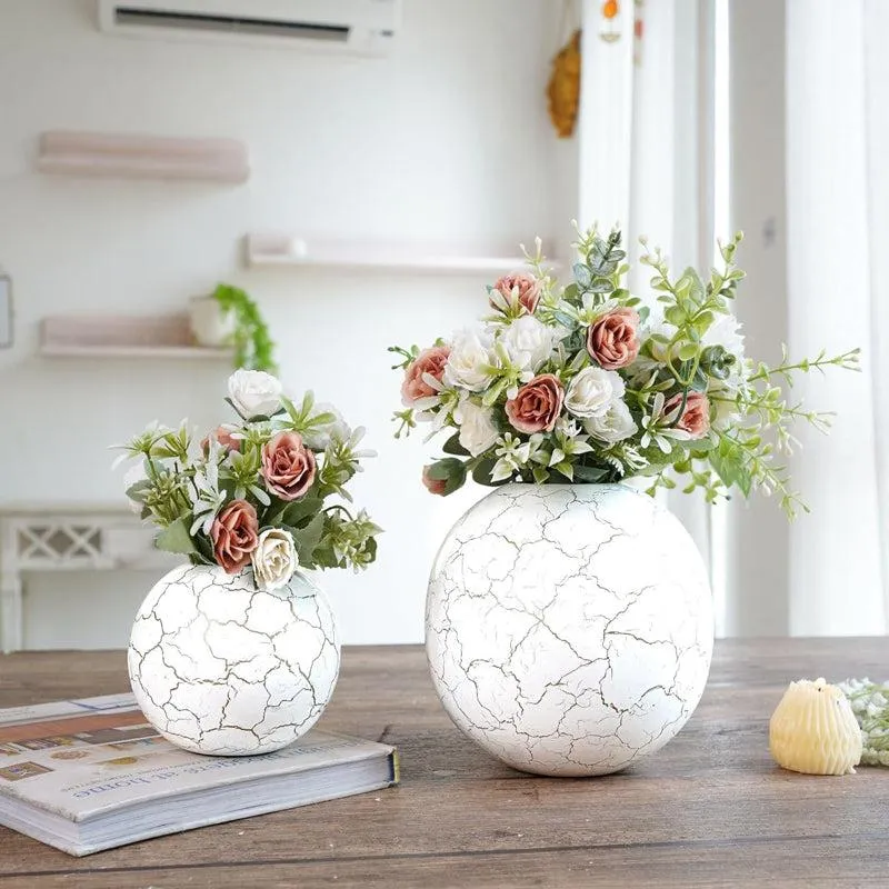 Manva Crackled Ball Vase (White) - Set Of Two media 1