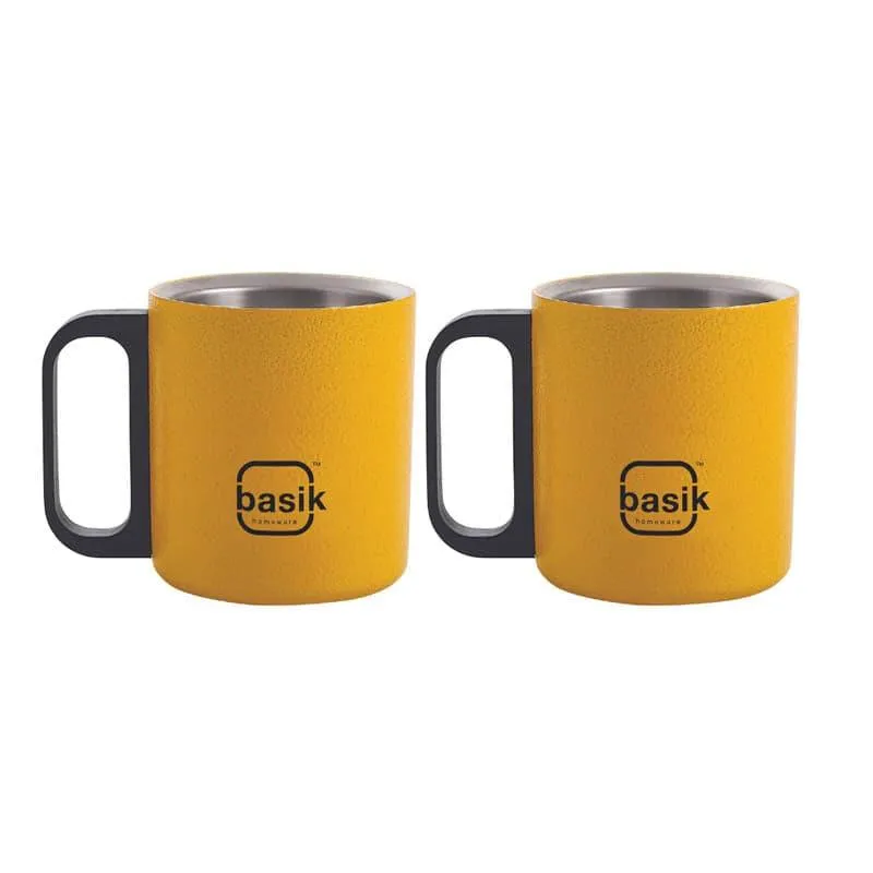 Raya Stainless Steel Coffee Mug (210 mL Each/Yellow) - Set of Two media 3