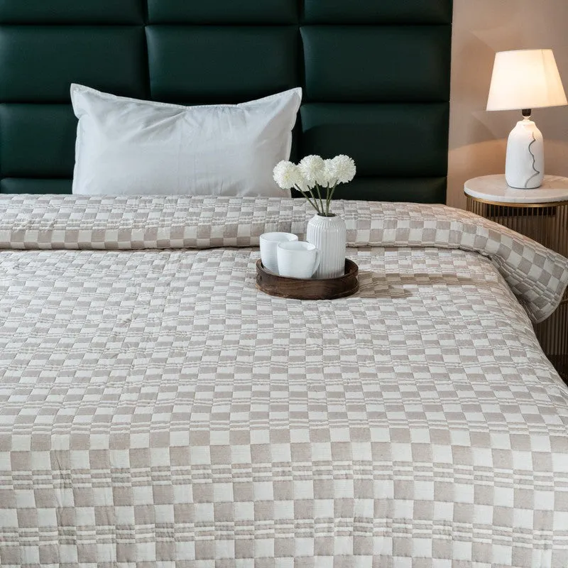 Ivory (Beige Checks Comforter) - Two Piece Set media 1