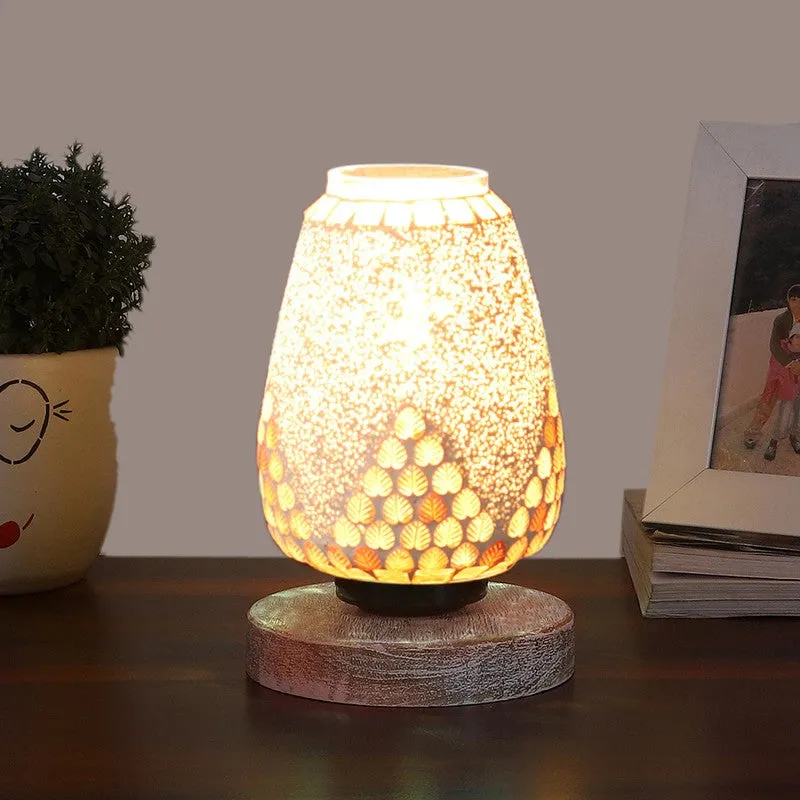 Gloricae Glass Table Lamp With Wooden Base - White media 3