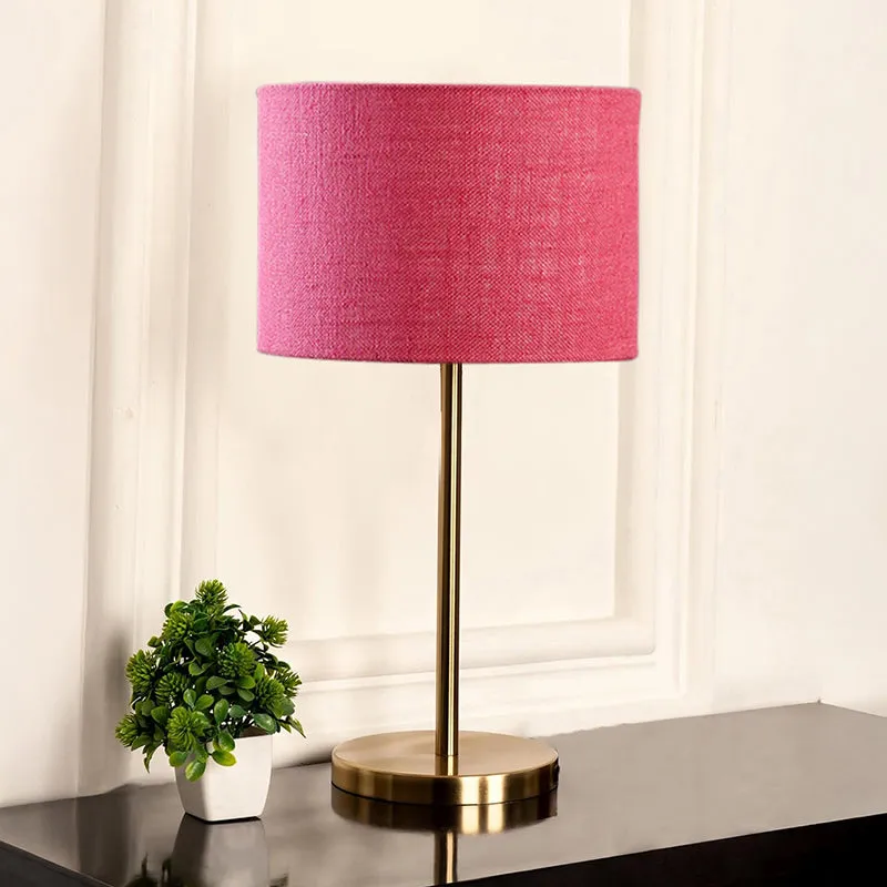 Loft Gleam Jute & Metal Table Lamp (Drum) - Pink,Gold media 2