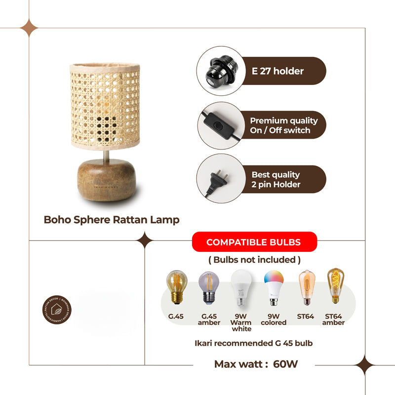 EmberLit Rattan Mango Wood Table Lamp - Beige,Brown media 5