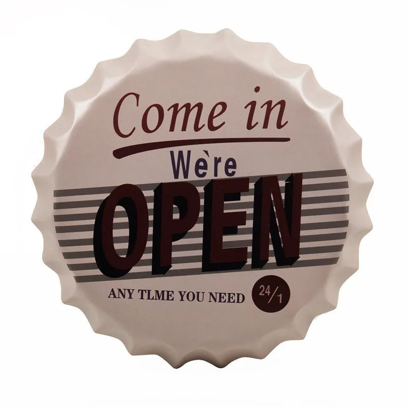 Come In We're Open Bottle Cap Metal Wall Accent media 3