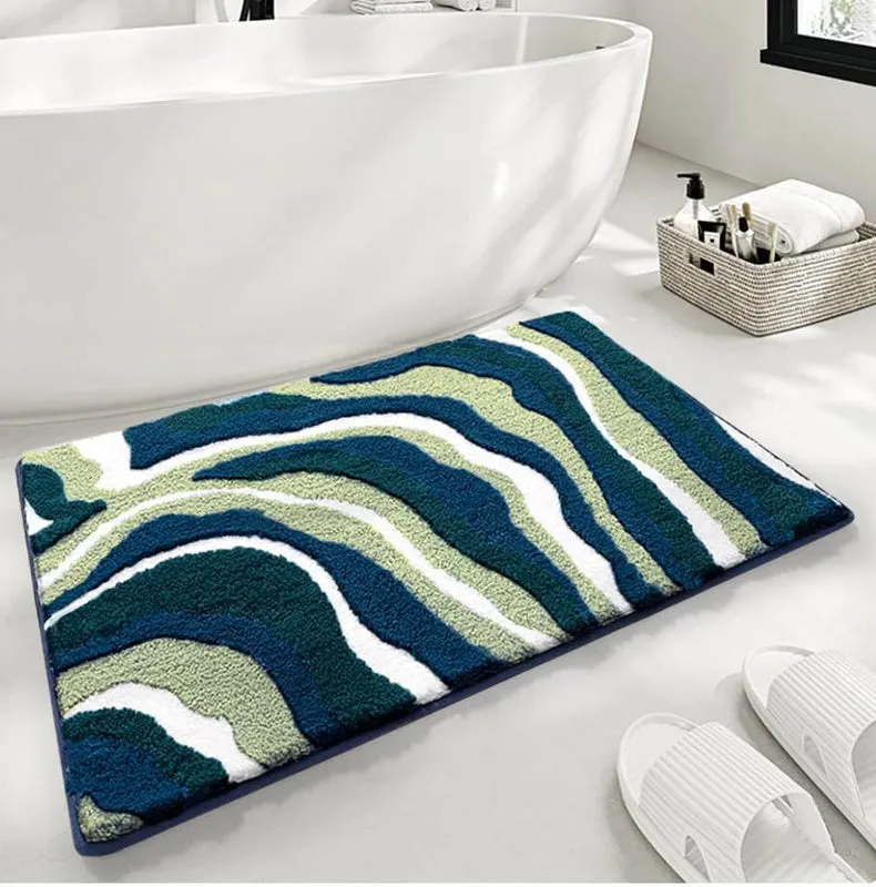 Wavy Whirls Microfiber Bath Mat - Green media 4
