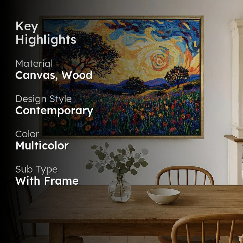 Sunfire Landscape Canvas Wall Painting With Frame media 2