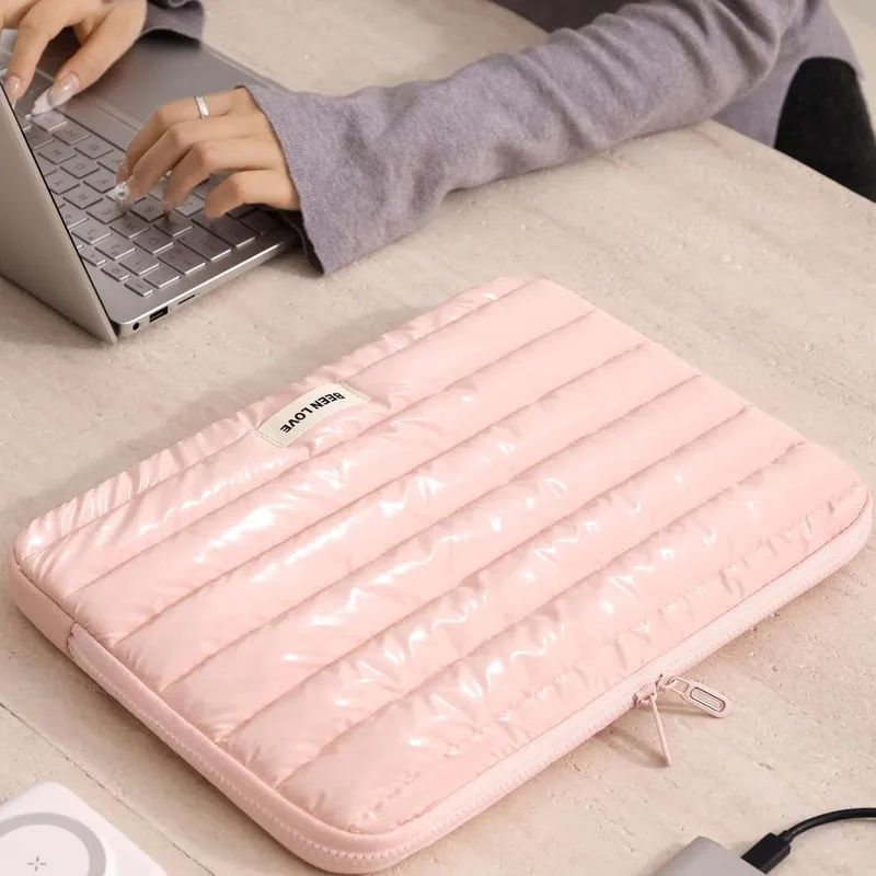 Soft Pink Quilted Laptop Sleeve - Waterproof and Shockproof media 1