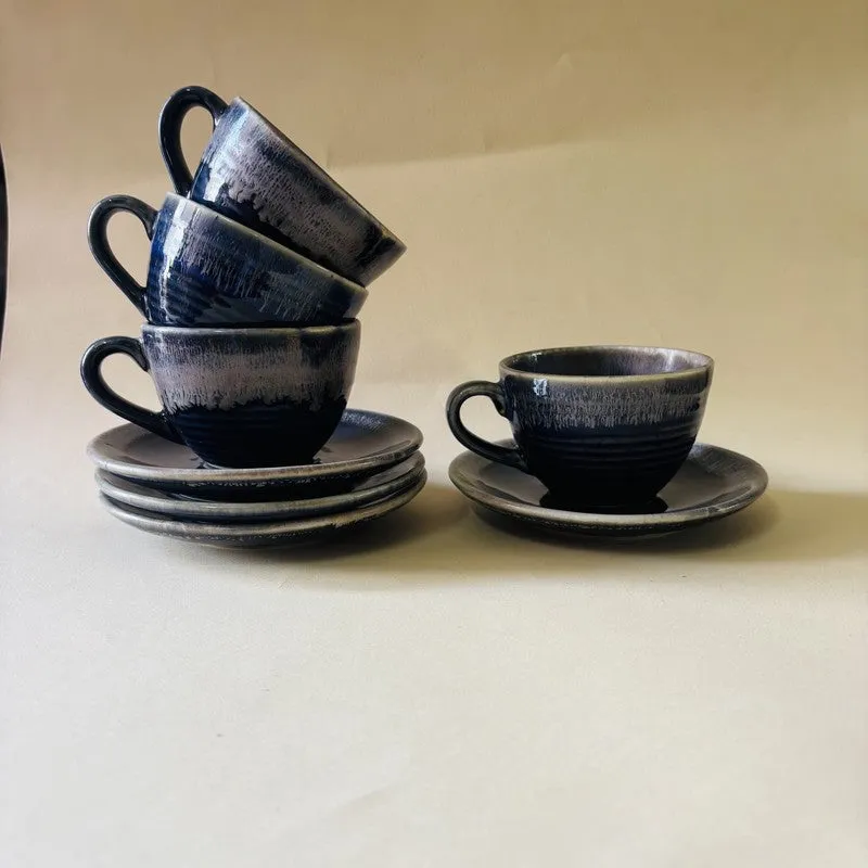 Ceramic Cup & Saucer (Blue/180 mL Each) - Set of Four media 3