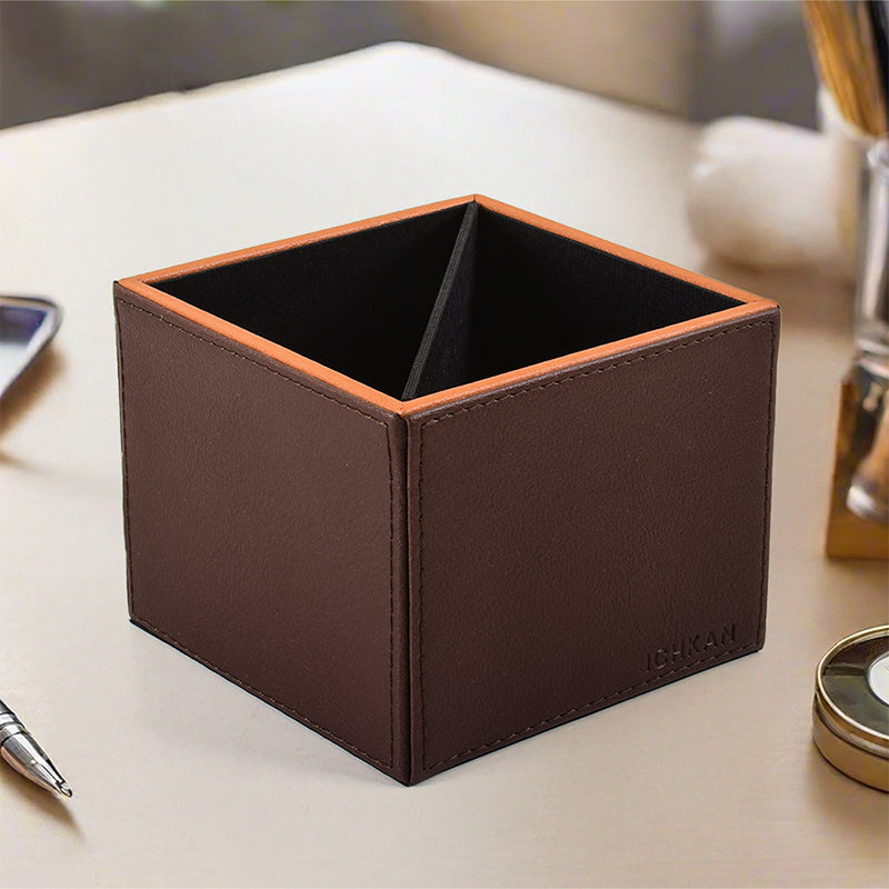 Tisca Faux Leather Pen Stand - Brown