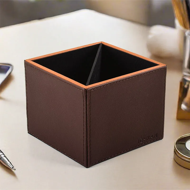 Tisca Faux Leather Pen Stand - Brown media 1