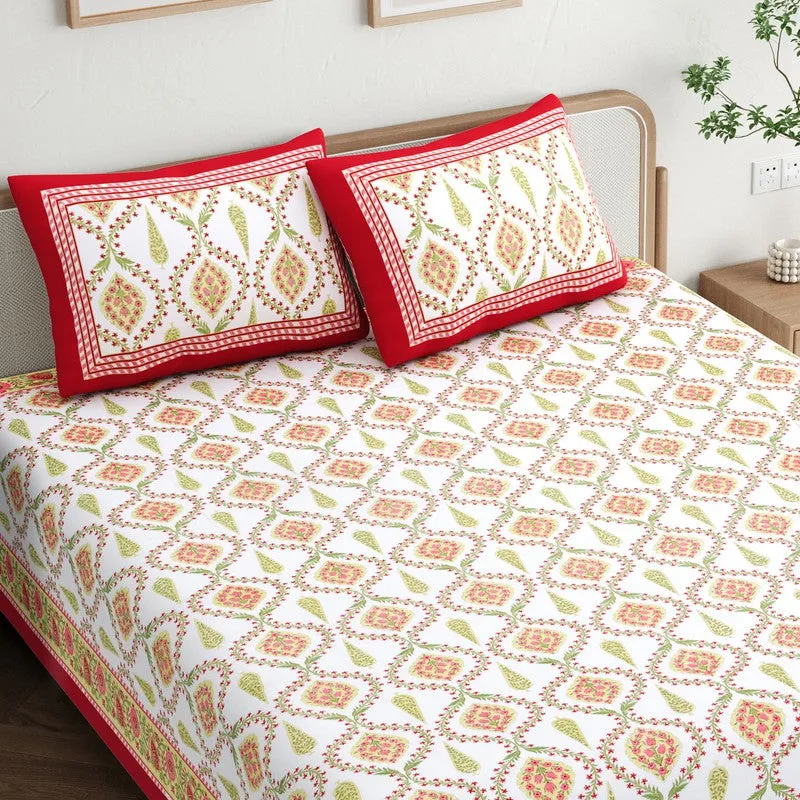 Ambi Bliss Cotton Bedsheet (White,Red) - 180 GSM media 4