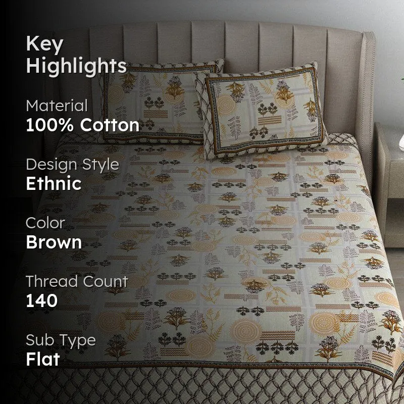 Jardin Joy Floral Cotton Bedsheet (Brown) - 140 TC media 2