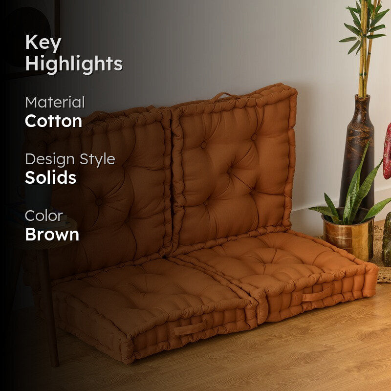 Fluffscape Solid Cotton Floor Cushion (Brown) - Set Of Four media 2