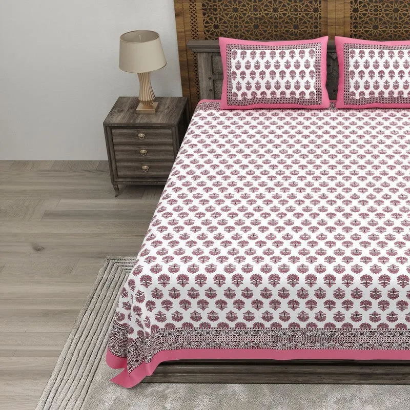 Designio Cotton Bedsheet (Pink,White) - 240 TC media 3